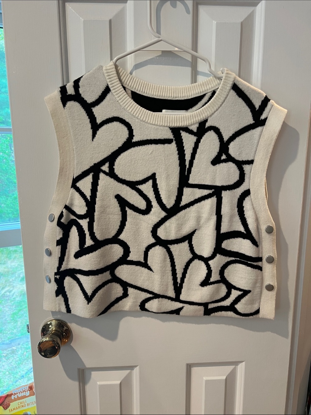 Maeve Cream Tank Top with Black Abstract Heart Pattern - Picture 3 of 7
